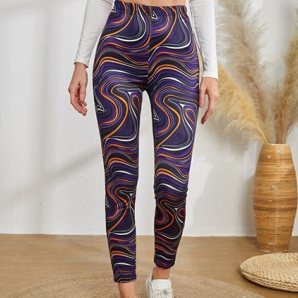 NEW! Liquid Print Women's Leggings Geometric Hippie Swirled - Picture 2 of 4